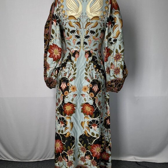 Farm Rio Women’s Flowing Beauty Maxi Dress Size XXS BlueMulti Long Sleeve V-Neck - Picture 8 of 11